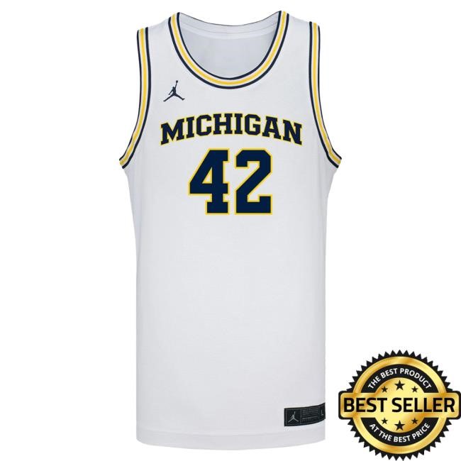 Michigan Wolverines #42 Will Tschetter Student Athlete White Basketball Jersey Shirts | The M Den Official Merch Store Shop