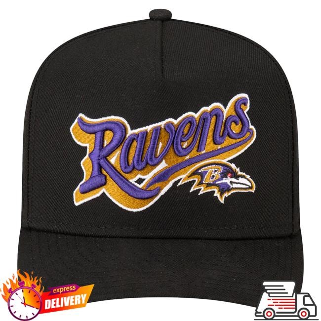 Official Born X Raised + Ravens Pro Script A-Frame Snapback Hat: Black NFL 2025 Kickoff