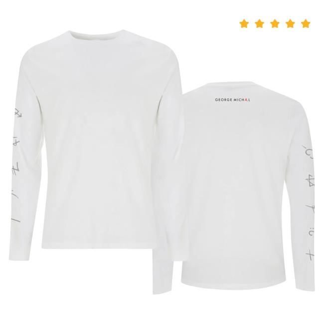 Official George Michael Merch Store George Michael Faith Silver Symbols Long Sleeve Tshirt (White)