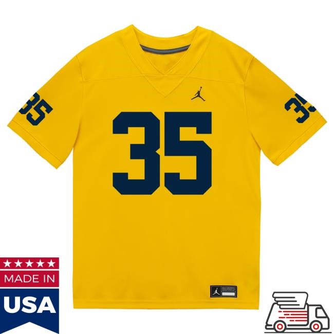 Michigan Wolverines #35 Stuart Blake Student Athlete Maize Football Jersey Shirt The M Den Shop