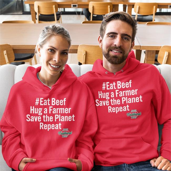 Eat Beef Hug A Farmer Save The Planet Repeat 100% Traditional Beef Tee Free The Nipple
