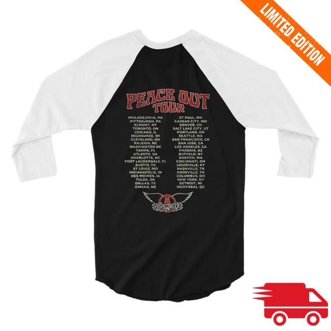 Official Aerosmith Wings Peace Out Tour Raglan Long Sleeve Tee
