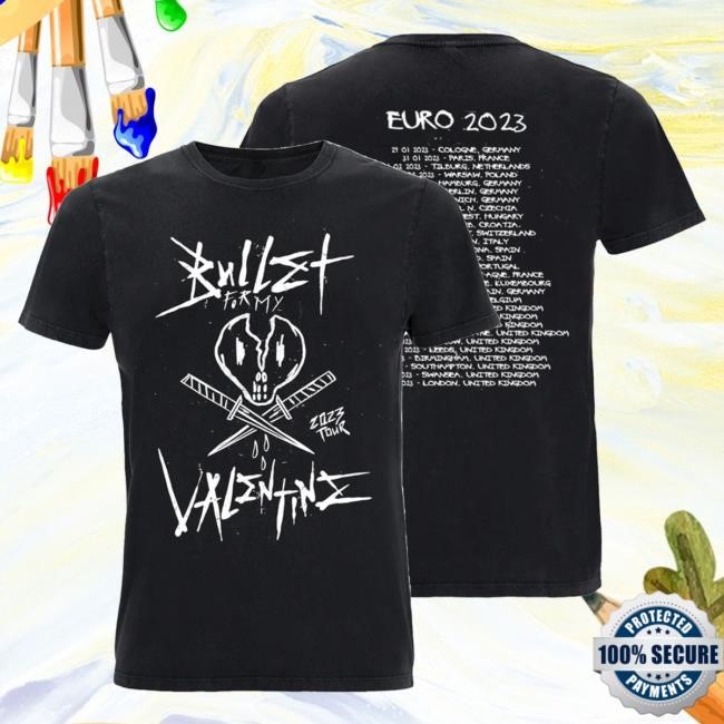 Official Bullet for My Valentine Merch Clothing BFMV Bullet 2023 EU UK Tour Black Tshirt