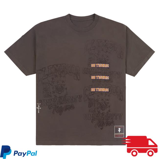 Official Travis Scott Utopia Merch Store CJ X M&N X CLEMSON UNIVERSITY SEAL Tee Travis Scott Apparel Clothing TravisScott