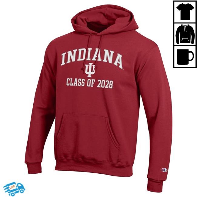 Official Shop Big Ten Store Mens Indiana Hoosiers Crimson Champion Font Class of 2028 Powerblend Hoody