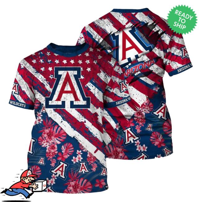 Official Arizona Wildcats Tropical Flower Style And Flag All Over Printed 3D Hoody