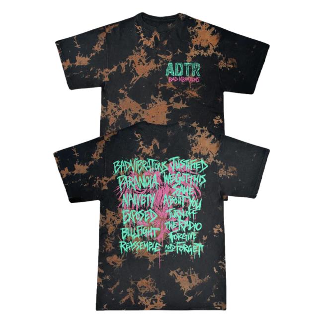Official A Day To Remember Merch Bad Vibrations Tracklist Tee (Bleach Dye)