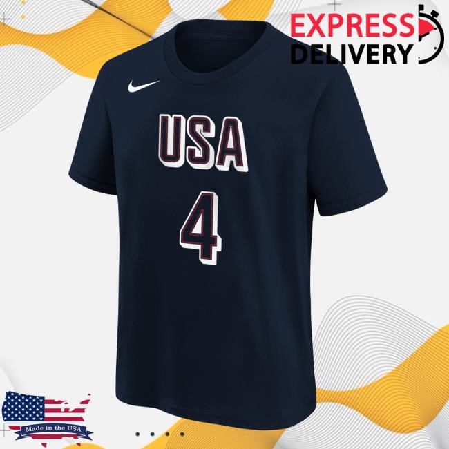 Stephen Curry Merch - Warriors Shop | Stephen Curry Navy Usa Basketball 2024 Summer Olympics Name & Number Short Sleeve Shirt