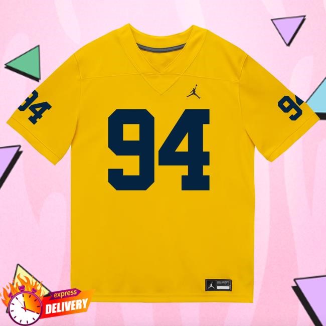 Michigan Wolverines #94 Nate Marshall Student Athlete Maize Football Jersey Tees The M Den Shop