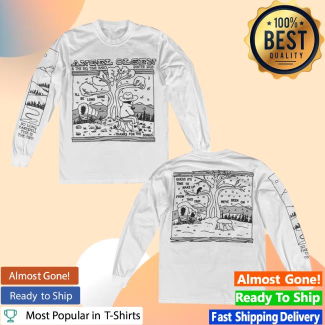 Official Hello Merch Angel Olsen Winter 2023 White Long Sleeve Tee Shirt AngelOlsen HelloMerch