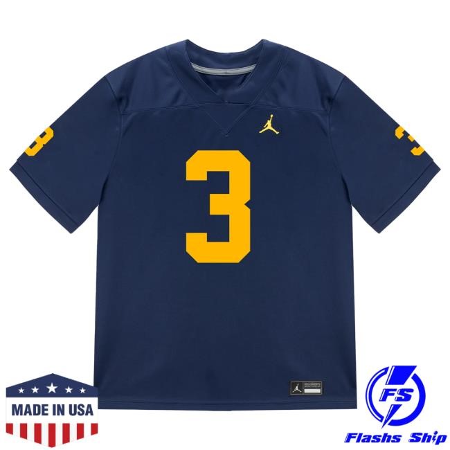 The M Den Michigan Wolverines #3 Jaden Mangham Student Athlete Blue Football Jersey Tshirt