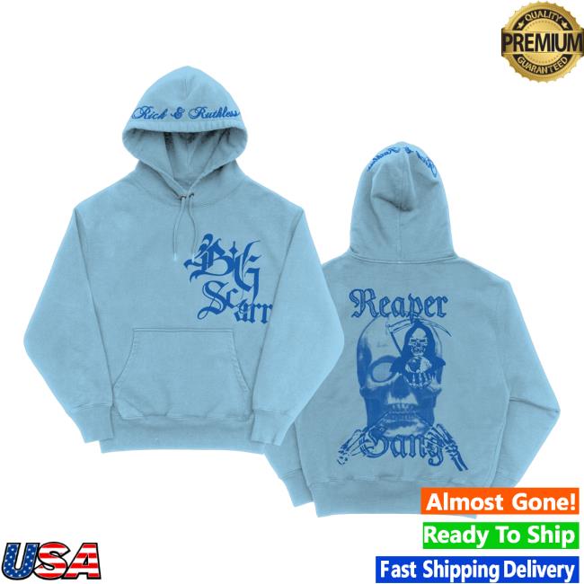 Official Big Scarr Clothing Store Merch Reaper Gang Skull Hooded Sweatshirt Blue BigScarr Shop