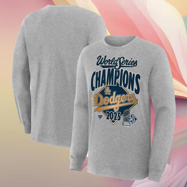 Men's Los Angeles Dodgers Fanatics Heather Gray 2025 World Series Champions Locker Room Replica Tee Official MLB Shop
