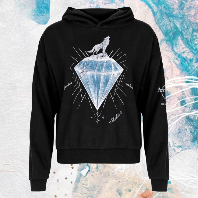 Shakira Diamond Wolf Cropped Pullover Hoodie Hard Rock