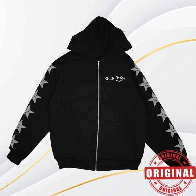 Official Asspizza Star Sleeve Zip-Up Attractive Hoodie Grey Star Black Attractive Hoodie