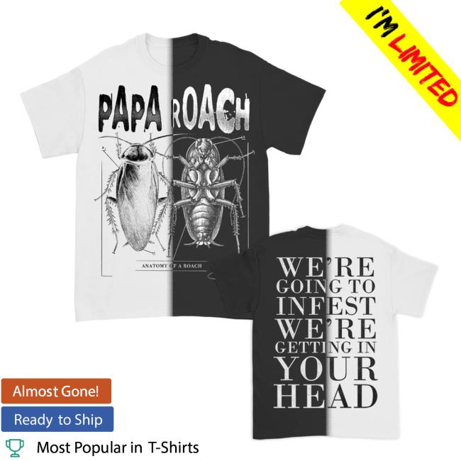 Official Papa Roach Anatomy Of A Roach Tee (Black/White Split Tie Dye) T-Shirt Paparoach