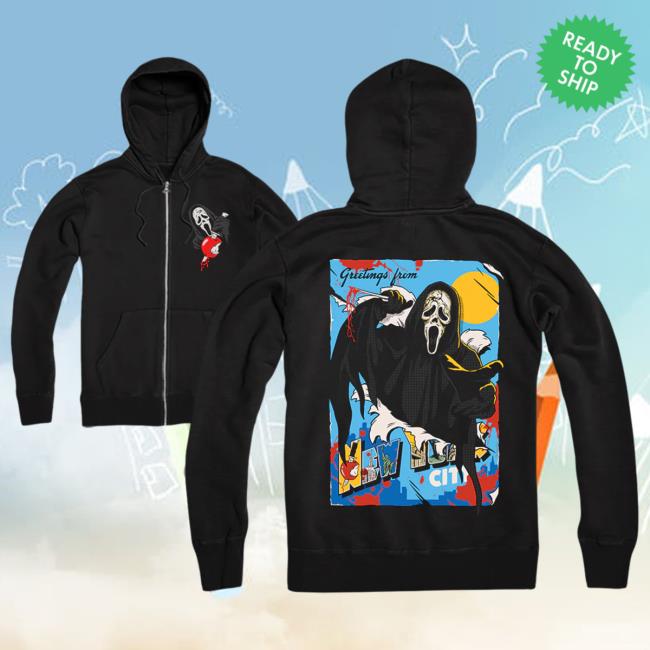 Official Cavity Colors Ghost Face: Greetings From Nyc - Zip Up Crew neck Sweatshirt