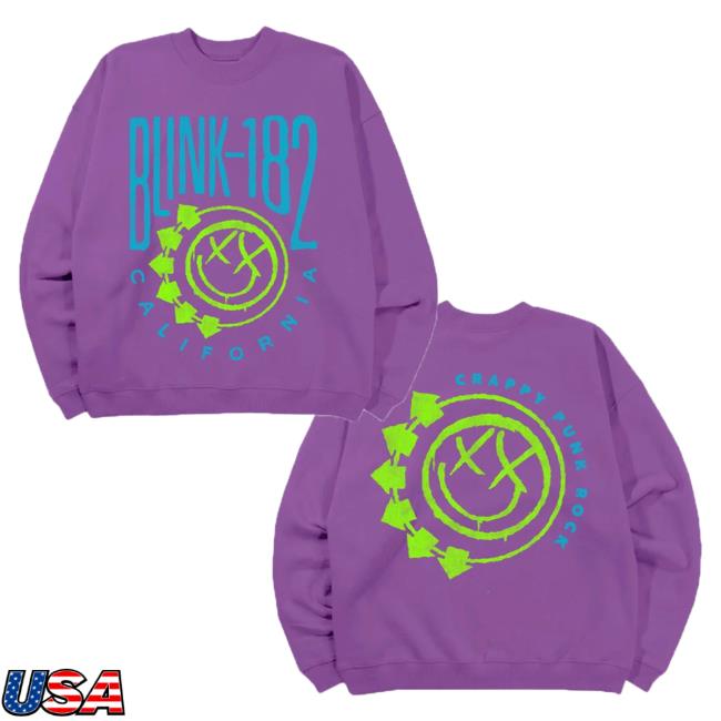 Official Blink 182 Merch Store Abc Smiley Oversized Crewneck Purple Blink182 Shop