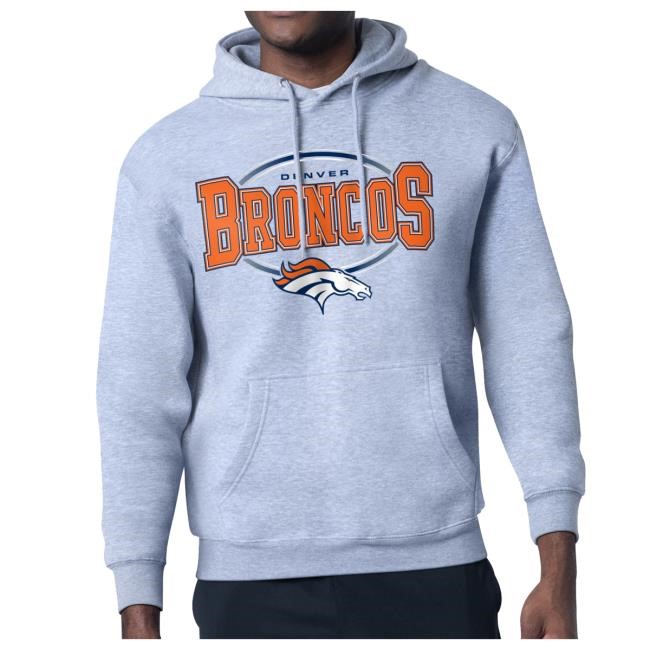 Official Denver Broncos Clothing Men's Starter Navy Denver Broncos Team Track Graphic Popover Hoodie DenverBroncos