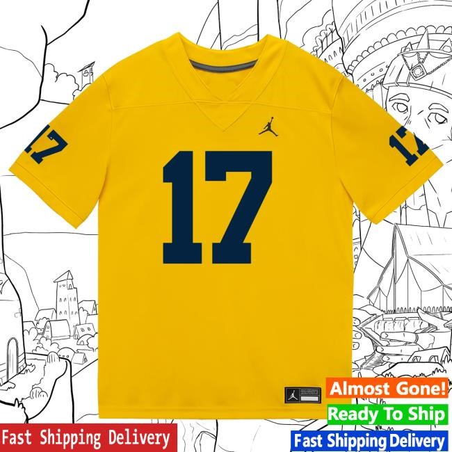 The M Den Michigan Wolverines #17 Enow Etta Student Athlete Maize Football Jersey Tees