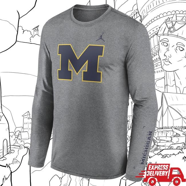 Michigan Wolverines Jordan Brand Basketball Legend Courtside Grey Long Sleeve Long Sleeve New Shirt The M Den Official Shop