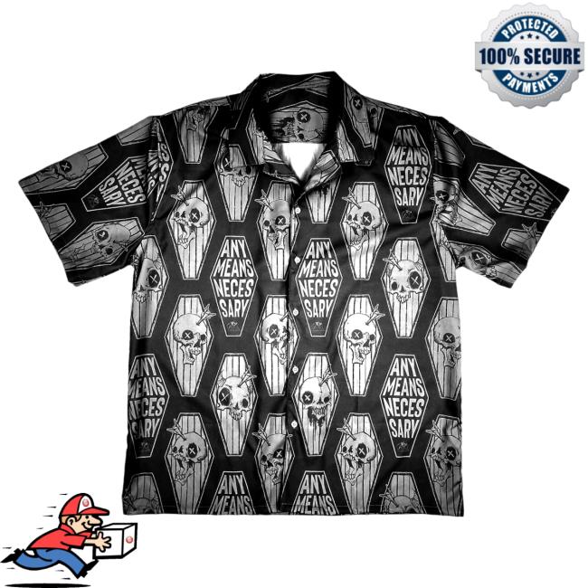 Official Any Means Necessary Clothing All Over Print Any Casket Button Up Black Top Shirt Aop