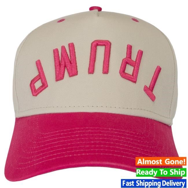 Official Donald Trump Merch Shop Upside Down Trump Embroidered Cap Stone/Hot Pink Trump Store