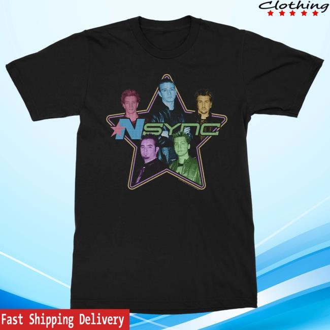 Official Nsync Merch Store Retro Neon Logo Black Top Shirt