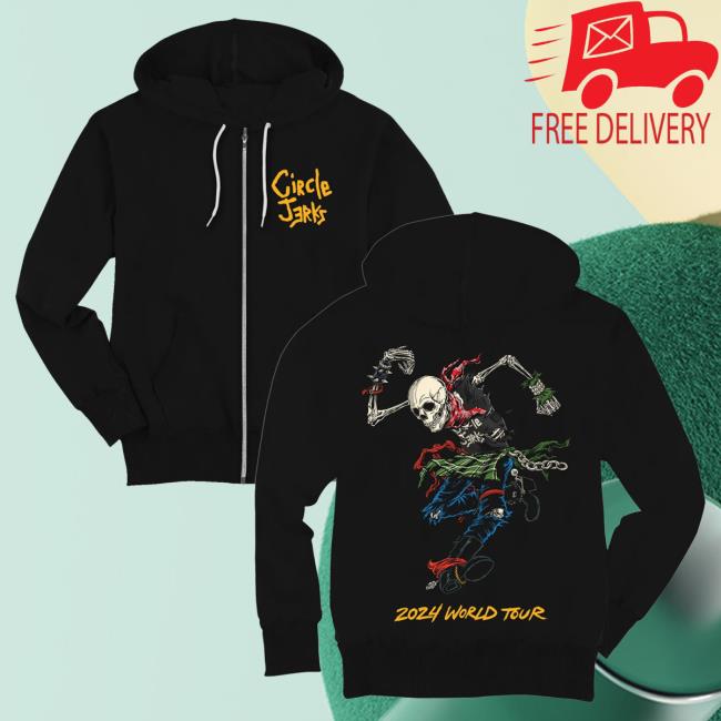 Official Kings Road Merch Store Circle Jerks 2024 Tour Zip-Up Popover Sweatshirt (Black) Kings Road Shop CircleJerks