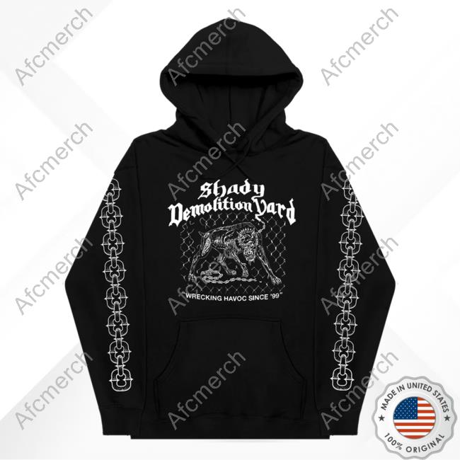Official Eminem Clothing Store Shop Merch Slim Shady Demolition Junkyard Dog Pullover Hoodie Black